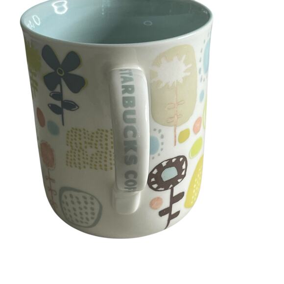 Starbucks Ceramic Coffee Mug Hand Painted Flower Dots 2009 Pastel Colors 12 oz - Picture 3 of 5